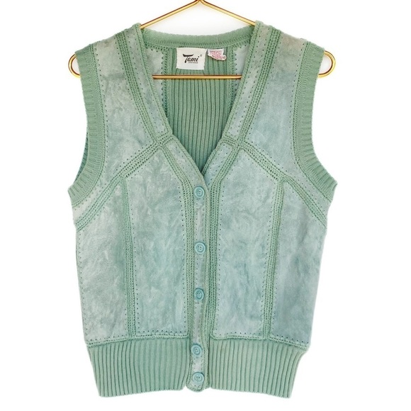 Vtg Leather Patchwork Vest in sage green Womens size M - Picture 2 of 6